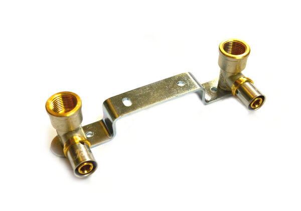 Aluverbund Pressfitting Wandwinkel 16x2 - 1/2"  im Set 153 mm montiert