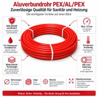 50 m Rolle ROT Mehrschichtverbundrohr PEXB/AL/PEXB 16x2 mm 20x2 mm isoliert DVGW zertifiziert