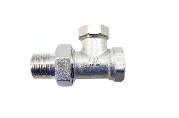 Radiatorverschraubung 1/2" Durchgang absperrbar Messing vernickelt