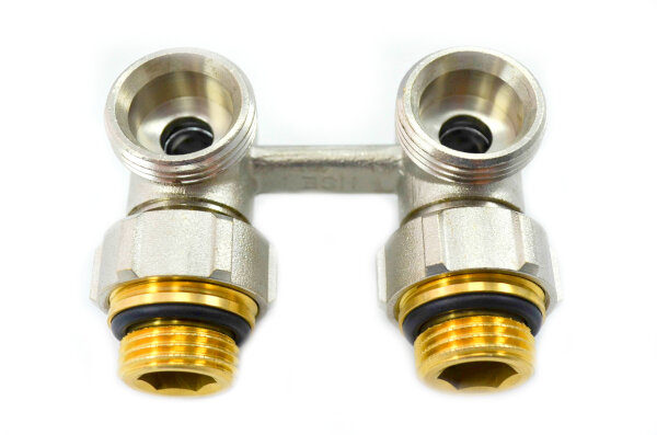 Hahnblock 1/2" Eck Messing vernickelt