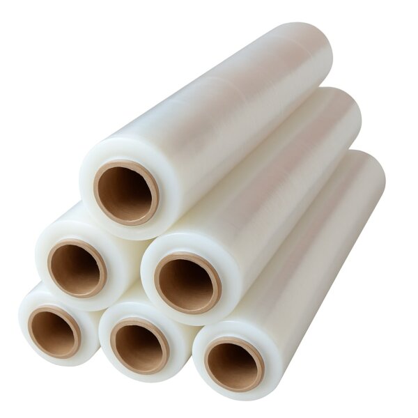 6 Stück PE-Stretchfolie Handrollen 500 mm - 23 µ transparent, ca. 2,5 kg Rollengewicht